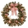 National Tree Company Pre-Lit Artificial Christmas Wreath, Green, Bristle Berry Pine, White Lights, Decorated With Ball Ornaments, Pink Ribbon Bows, Twigs, Christmas Collection, 28 Inches -National Tree Company RAC SK1662 1