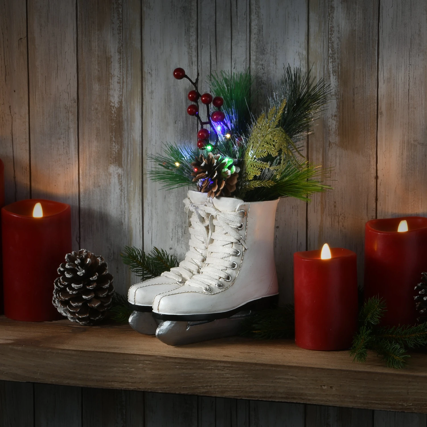 National Tree Company 12" Pre-Lit White Ice Skates With Evergreen Arrangement 4 National Tree Company 12" Pre-Lit White Ice Skates With Evergreen Arrangement - Image 2