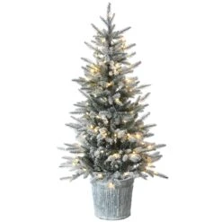 National Tree Company Pre-Lit Artificial Christmas Entrance Tree, Snowy Alpine Fir, With Warm White LED Lights, Plug In, 4.5 Ft