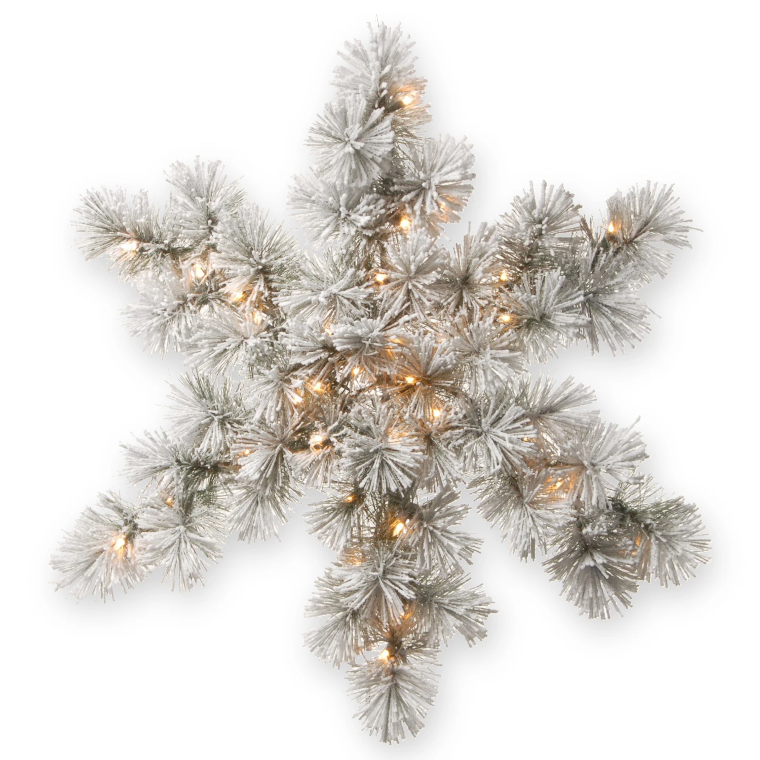National Tree Company Pre-Lit Artificial Christmas Hanging Snowflake, Green, Snowy Bristle Pine, Decorated With Frosted Branches, Christmas Collection, 32 Inches 3 National Tree Company Pre-Lit Artificial Christmas Hanging Snowflake, Green, Snowy Bristle Pine, Decorated With Frosted Branches, Christmas Collection, 32 Inches