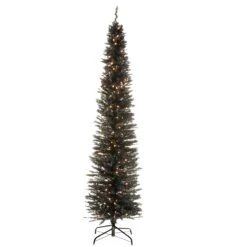 National Tree Company Pre-Lit Artificial Christmas Tree, Black Tinsel, White Lights, Includes Stand, 7 Feet