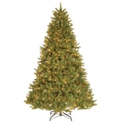 Pre-Lit 'Feel Real' Artificial Christmas Tree, Grande Fir, Green, White Lights, Includes Stand, 7.5 Feet